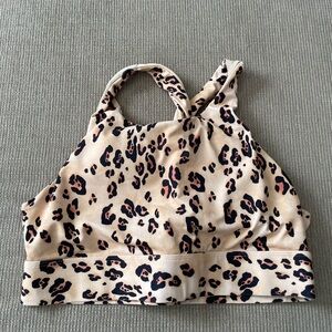 Fabletics Beige and Black Leopard Halter Crop Top